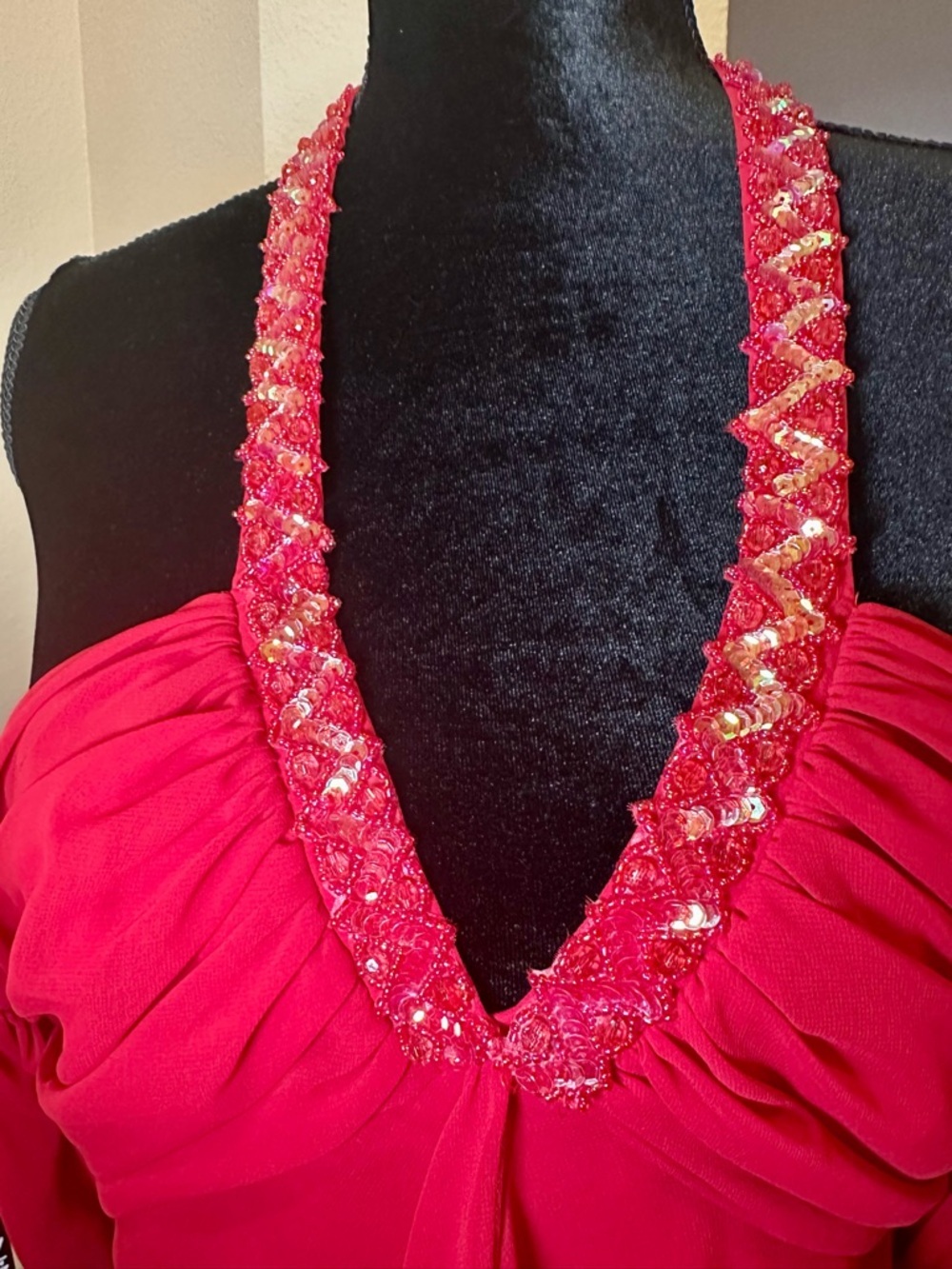 Vintage Y2K Red Beaded Halter Chiffon Top Fairycore Size 6 - Picture 9 of 11